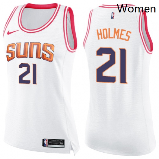 Womens Nike Phoenix Suns 21 Richaun Holmes Swingman White Pink Fashion NBA Jersey