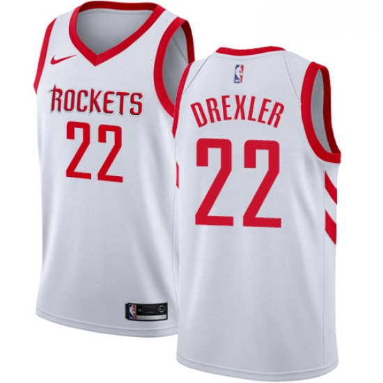 Womens Nike Houston Rockets 22 Clyde Drexler Authentic White Home NBA Jersey Association Edition