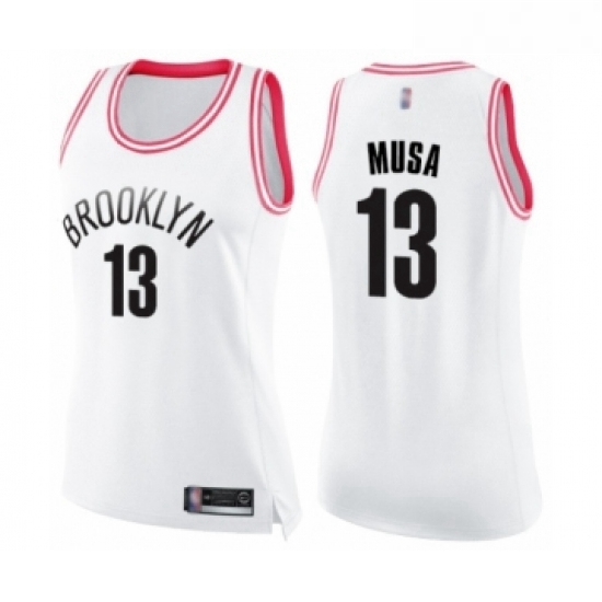 Womens Brooklyn Nets 13 Dzanan Musa Swingman White Pink Fashion Basketball Jersey