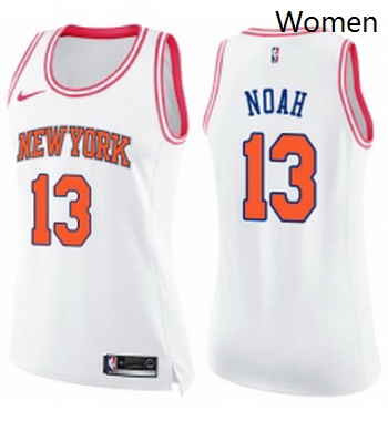 Womens Nike New York Knicks 13 Joakim Noah Swingman WhitePink Fashion NBA Jersey