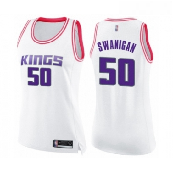 Womens Sacramento Kings 50 Caleb Swanigan Swingman White Pink Fashion Basketball Jersey