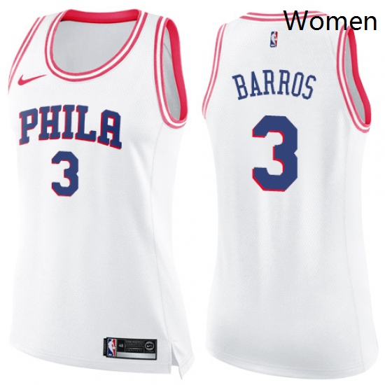 Womens Nike Philadelphia 76ers 3 Dana Barros Swingman WhitePink Fashion NBA Jersey