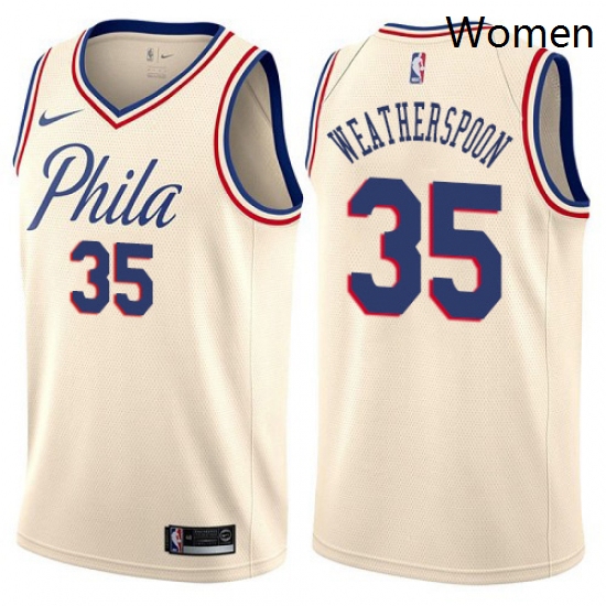 Womens Nike Philadelphia 76ers 35 Clarence Weatherspoon Swingman Cream NBA Jersey City Edition