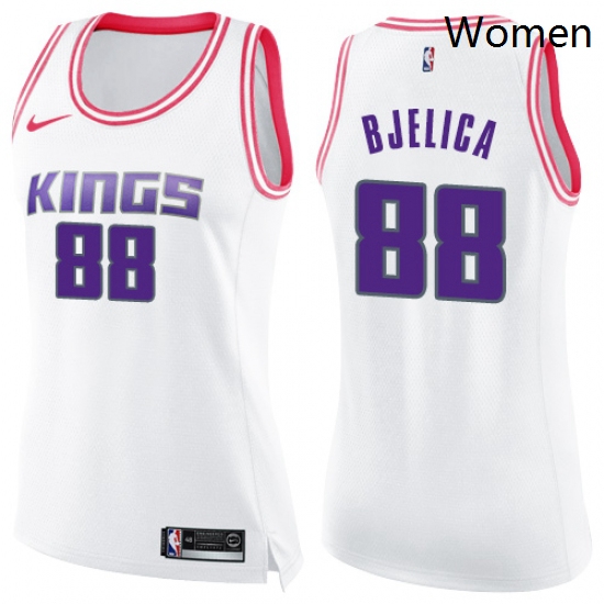 Womens Nike Sacramento Kings 88 Nemanja Bjelica Swingman White Pink Fashion NBA Jersey