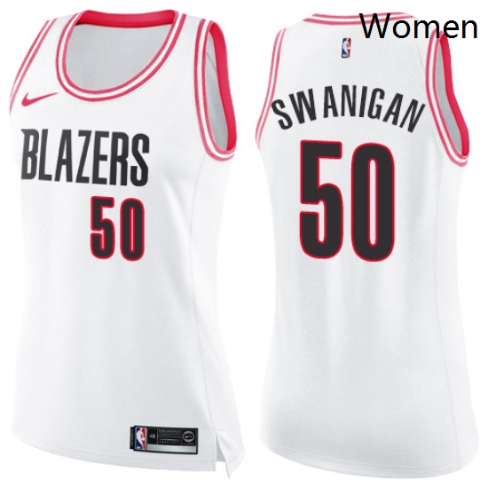 Womens Nike Portland Trail Blazers 50 Caleb Swanigan Swingman WhitePink Fashion NBA Jersey