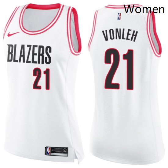 Womens Nike Portland Trail Blazers 21 Noah Vonleh Swingman WhitePink Fashion NBA Jersey