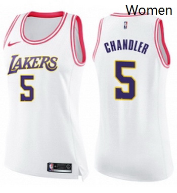 Womens Nike Los Angeles Lakers 5 Tyson Chandler Swingman White Pink Fashion NBA Jersey