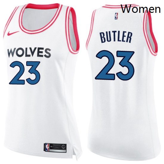 Womens Nike Minnesota Timberwolves 23 Jimmy Butler Swingman WhitePink Fashion NBA Jersey