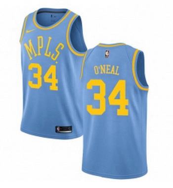 Womens Nike Los Angeles Lakers 34 Shaquille ONeal Swingman Blue Hardwood Classics NBA Jersey