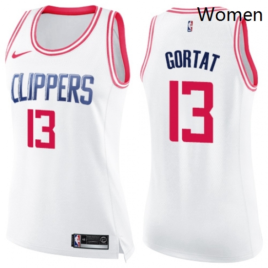 Womens Nike Los Angeles Clippers 13 Marcin Gortat Swingman White Pink Fashion NBA Jersey