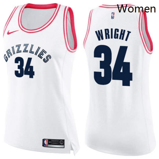 Womens Nike Memphis Grizzlies 34 Brandan Wright Swingman WhitePink Fashion NBA Jersey