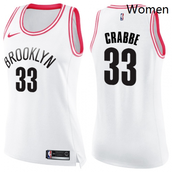 Womens Nike Brooklyn Nets 33 Allen Crabbe Swingman WhitePink Fashion NBA Jersey