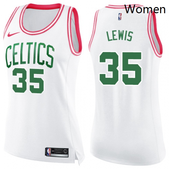 Womens Nike Boston Celtics 35 Reggie Lewis Swingman WhitePink Fashion NBA Jersey