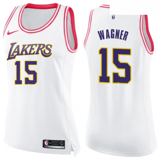 Womens Nike Los Angeles Lakers 15 Moritz Wagner Swingman White Pink Fashion NBA Jersey