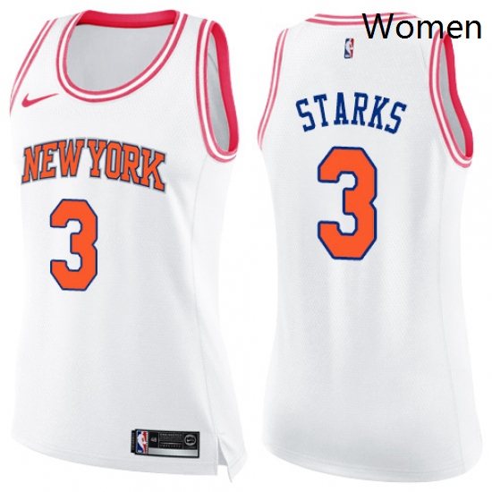 Womens Nike New York Knicks 3 John Starks Swingman WhitePink Fashion NBA Jersey