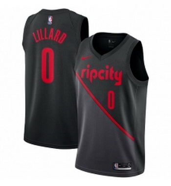 Womens Nike Portland Trail Blazers 0 Damian Lillard Swingman Black NBA Jersey 2018 19 City Edition