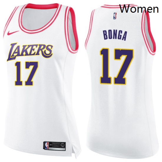 Womens Nike Los Angeles Lakers 17 Isaac Bonga Swingman White Pink Fashion NBA Jersey