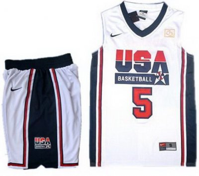 USA Basketball Retro 1992 Olympic Dream Team White Jersey & Shorts Suit #5 Kevin Durant