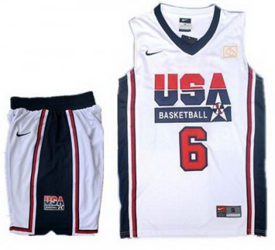 USA Basketball Retro 1992 Olympic Dream Team White Jersey & Shorts Suit #6 LeBron James