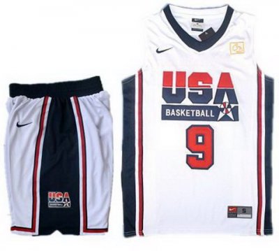 USA Basketball Retro 1992 Olympic Dream Team White Jersey & Shorts Suit #9 Jordan