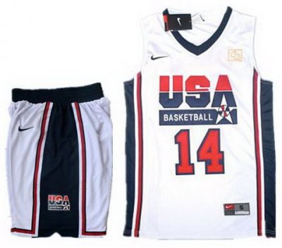 USA Basketball Retro 1992 Olympic Dream Team White Jersey & Shorts Suit #14 Charles Barkley