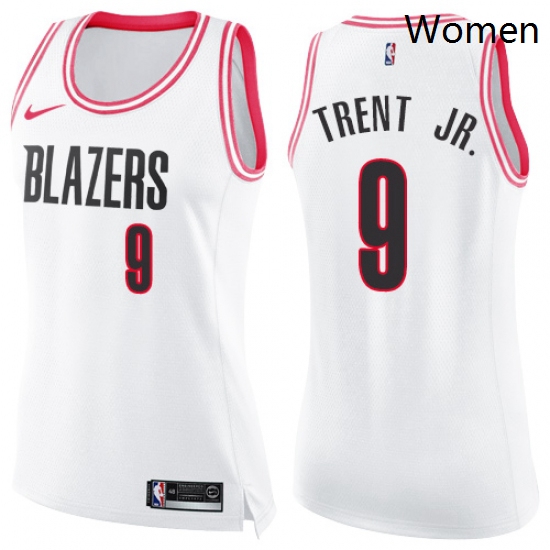 Womens Nike Portland Trail Blazers 9 Gary Trent Jr Swingman White Pink Fashion NBA Jersey