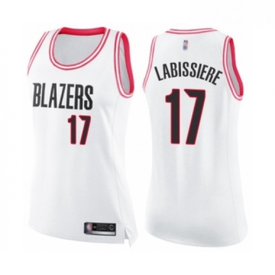 Womens Portland Trail Blazers 17 Skal Labissiere Swingman White Pink Fashion Basketball Jersey