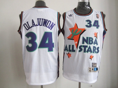 NBA 95 All Star #34 Olajuwon White Jerseys