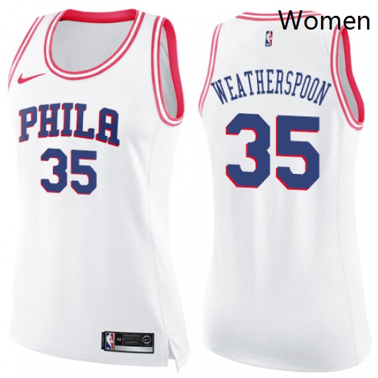 Womens Nike Philadelphia 76ers 35 Clarence Weatherspoon Swingman WhitePink Fashion NBA Jersey