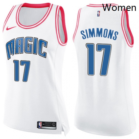 Womens Nike Orlando Magic 17 Jonathon Simmons Swingman WhitePink Fashion NBA Jersey