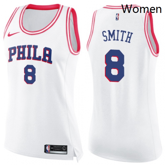 Womens Nike Philadelphia 76ers 8 Zhaire Smith Swingman White Pink Fashion NBA Jersey