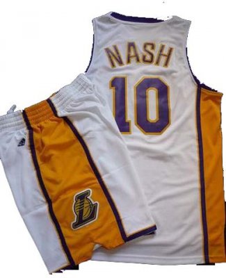 Los Angeles Lakers 10 Steve Nash White Revolution 30 Swingman NBA Jersey & Shorts Suit