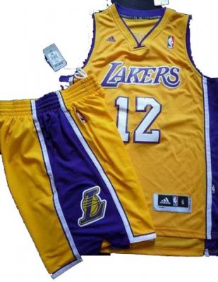 Los Angeles Lakers 12# Dwight Howard Yellow Revolution 30 Swingman NBA Jersey & Shorts Suit