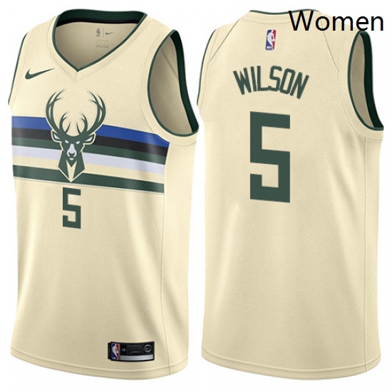 Womens Nike Milwaukee Bucks 5 D J Wilson Swingman Cream NBA Jersey City Edition