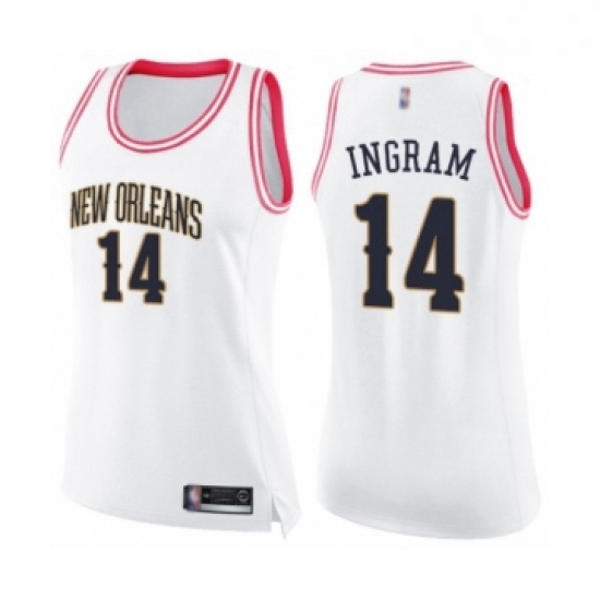 Womens New Orleans Pelicans 14 Brandon Ingram Swingman White Pink Fashion Basketball Jersey