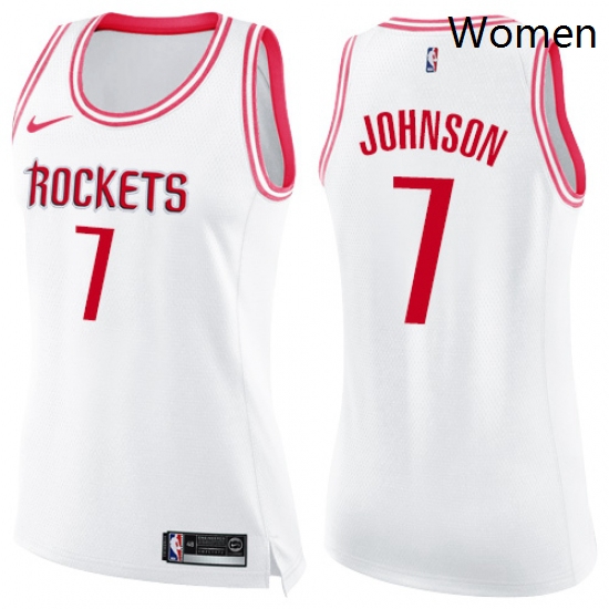 Womens Nike Houston Rockets 7 Joe Johnson Swingman WhitePink Fashion NBA Jersey