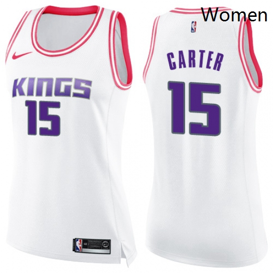 Womens Nike Sacramento Kings 15 Vince Carter Swingman WhitePink Fashion NBA Jersey