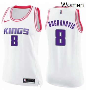 Womens Nike Sacramento Kings 8 Bogdan Bogdanovic Swingman White Pink Fashion NBA Jersey