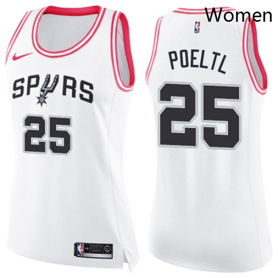 Womens Nike San Antonio Spurs 25 Jakob Poeltl Swingman White Pink Fashion NBA Jersey