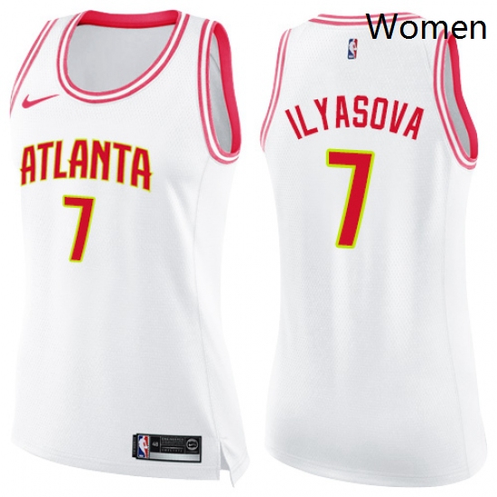 Womens Nike Atlanta Hawks 7 Ersan Ilyasova Swingman WhitePink Fashion NBA Jersey