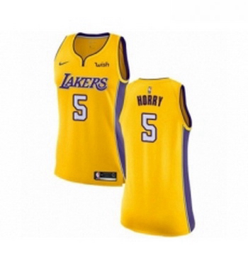 Womens Los Angeles Lakers 5 Robert Horry Authentic Gold Home Basketball Jersey Icon Edition