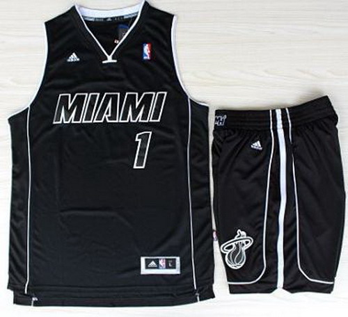 Miami Heat 1 Chris Bosh Black With White Shadow Revolution 30 Jerseys Shorts NBA Suits