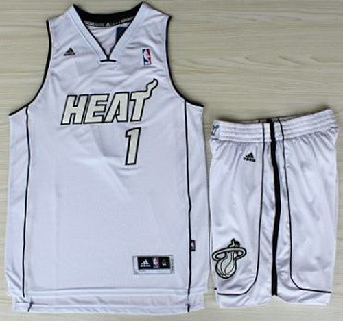 Miami Heat 1 Chris Bosh White Silver Number Revolution 30 Jerseys Shorts NBA Suits