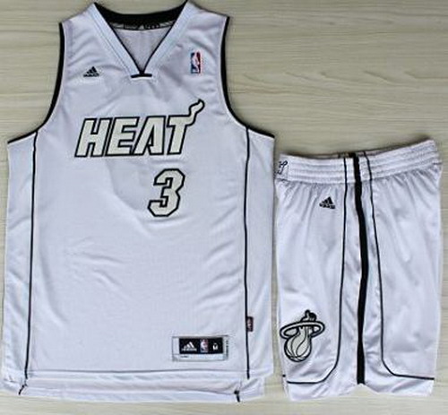 Miami Heat 3 Dwyane Wade White Silver Number Revolution 30 Jerseys Shorts NBA Suits