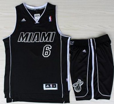 Miami Heat 6 LeBron James Black With White Shadow Revolution 30 Jerseys Shorts NBA Suits