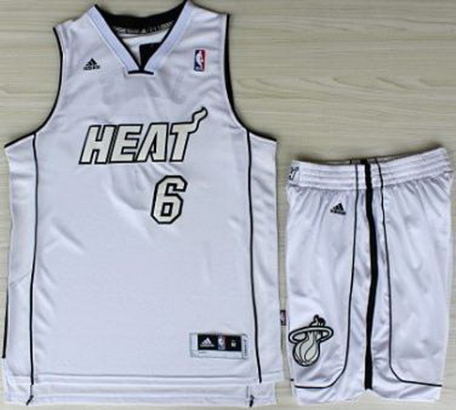 Miami Heat 6 LeBron James White Silver Number Revolution 30 Jerseys Shorts NBA Suits