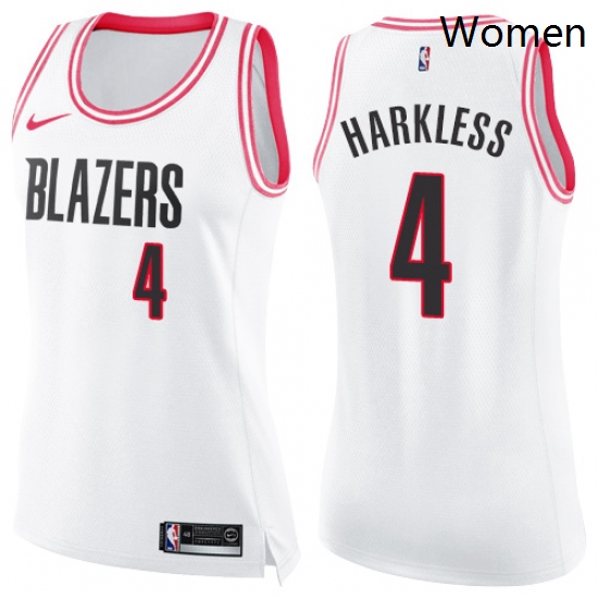 Womens Nike Portland Trail Blazers 4 Moe Harkless Swingman WhitePink Fashion NBA Jersey