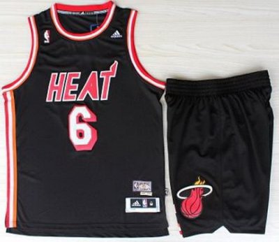 Miami Heat 6 LeBron Jamest Black Hardwood Classics Revolution 30 Swingman Jerseys Shorts NBA Suits