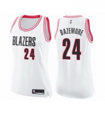 Womens Portland Trail Blazers 24 Kent Bazemore Swingman White Pink Fashion Basketball Jersey