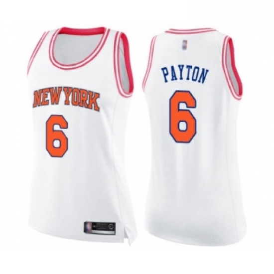 Womens New York Knicks 6 Elfrid Payton Swingman White Pink Fashi